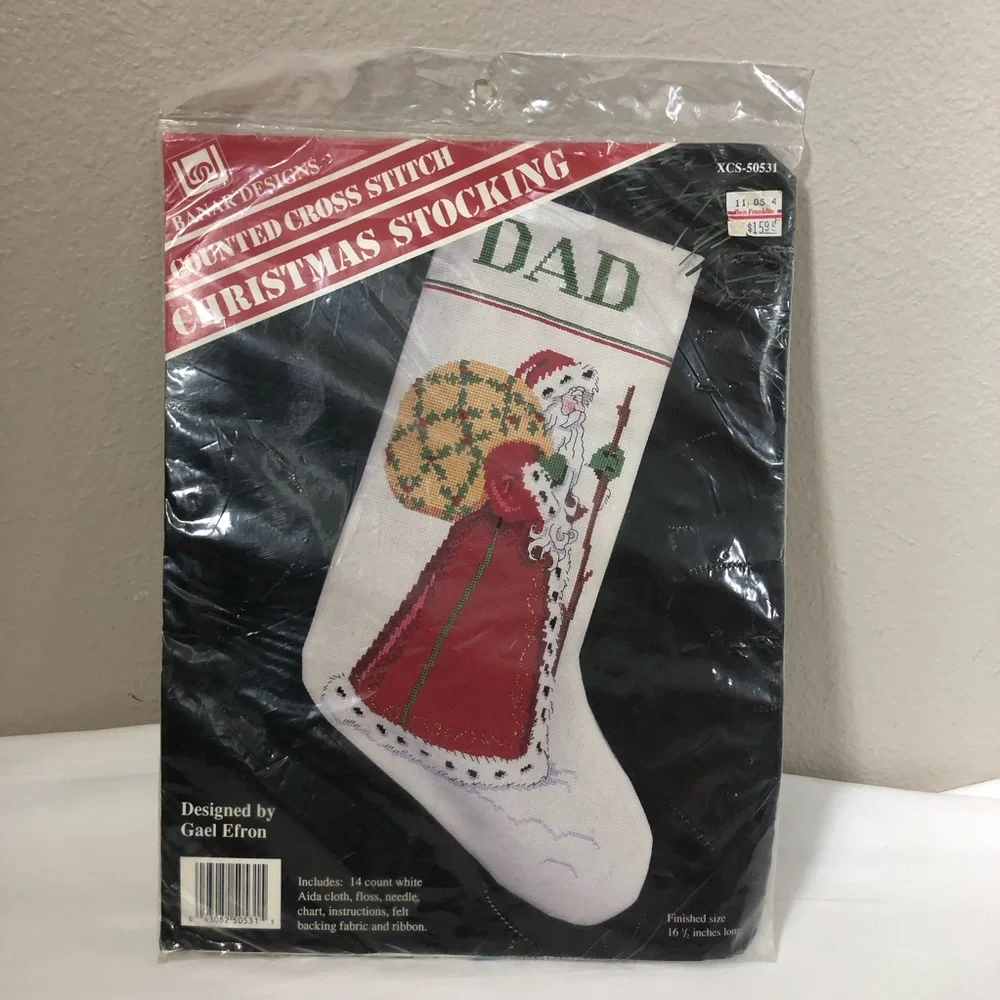 VTG Banar‎ Designs Cross Stitch Kit Christmas Santa Claus Stocking  DAD
